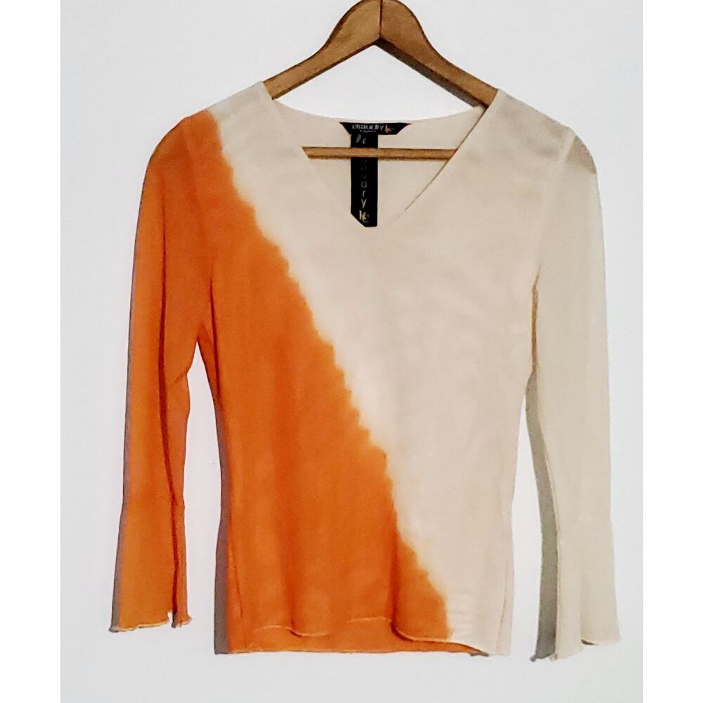 😺 Chaudry Womens Orange Cream Top Size Small Hippie Boho Gypsy 90s Y2K